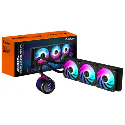 GIGABYTE Refrigeración líquida para CPU AORUS WATERFORCE X II 360 AIO - 3 ventiladores ARGB de 120 mm, pantalla LCD a todo color, mecanismo de interbloqueo magnético, DAISY-CHAIN, compatible con Intel LGA 1700 y AMD AM5, garantí